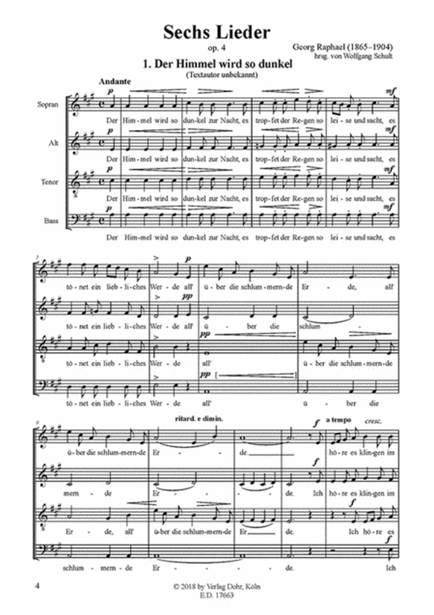 Sechs Lieder für vierstimmigen gemischten Chor a cappella op. 4