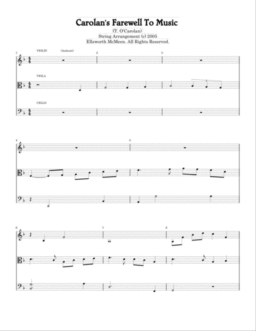 Carolan's Farewell to Music for Classical String Trio (Violin, Viola, and Cello) String Quartet scores gallery preview page 4