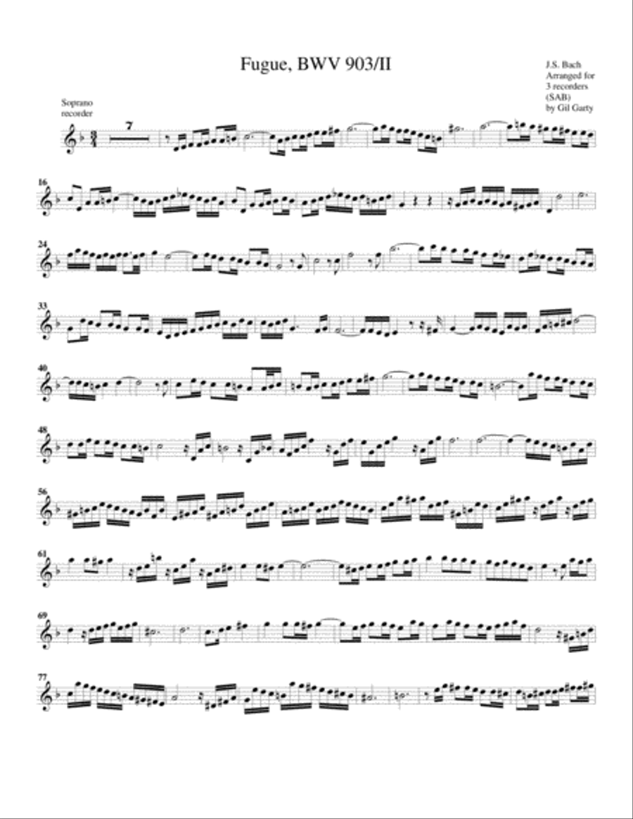 Fugue from Chromatische Fantasie und Fuge, BWV 903/II (arrangement for 3 recorders) Recorder scores gallery preview page 5
