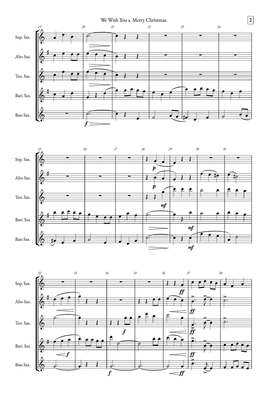 We Wish You a Merry Christmas Saxophone Quintet scores gallery preview page 2