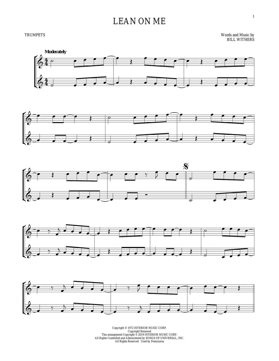 Lean On Me Trumpet Duet scores gallery preview page 1