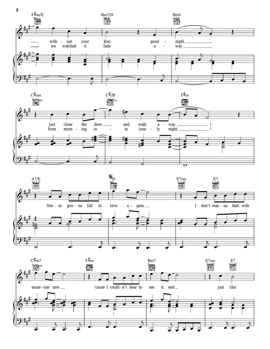 Never Gonna Fall In Love Again Piano, Vocal, Guitar scores gallery preview page 2