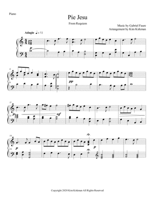 Pie Jesu from Requiem by Faure arranged for solo piano in C
