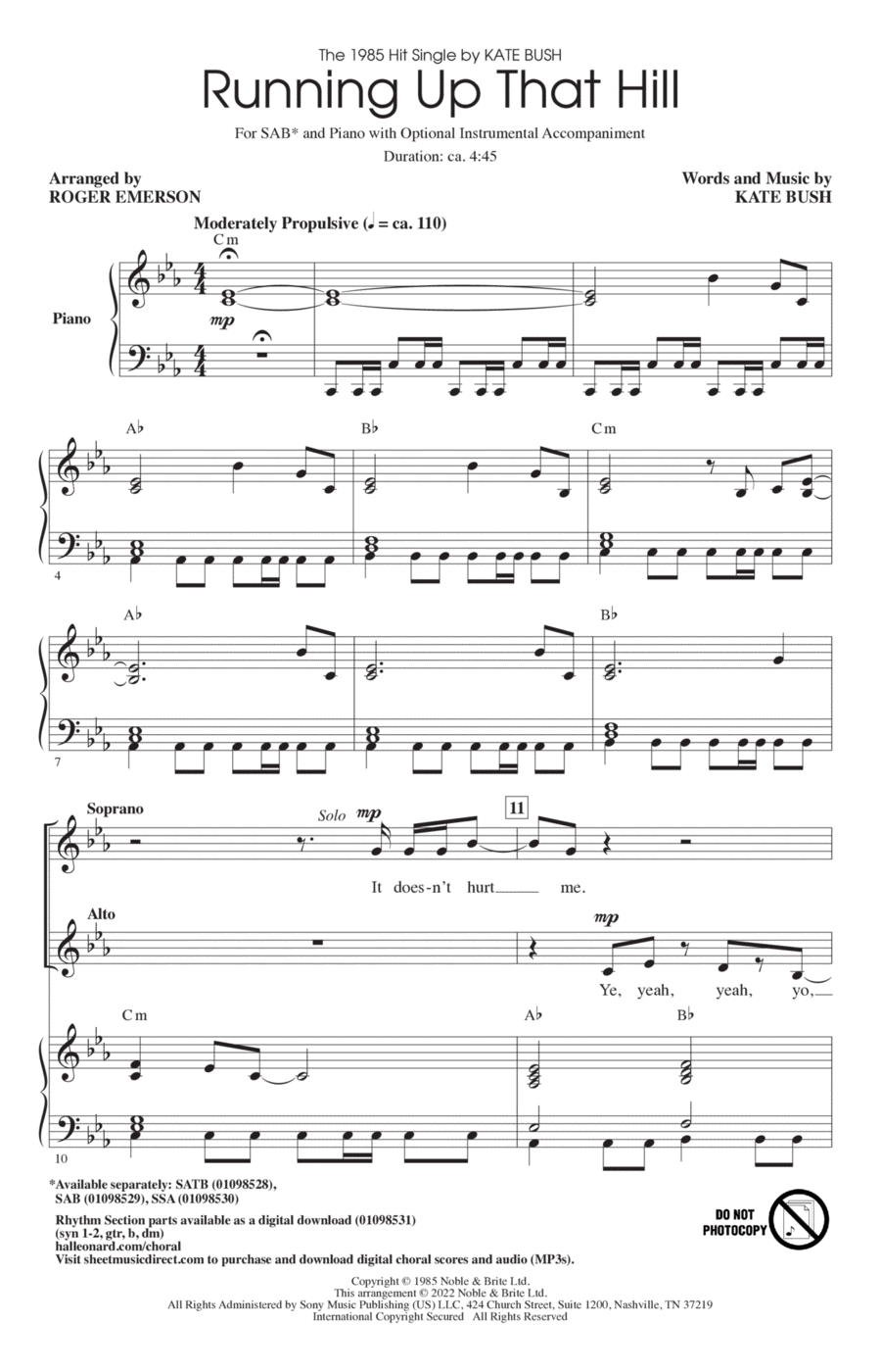 Running Up That Hill (arr. Roger Emerson) 3-Part scores gallery preview page 1