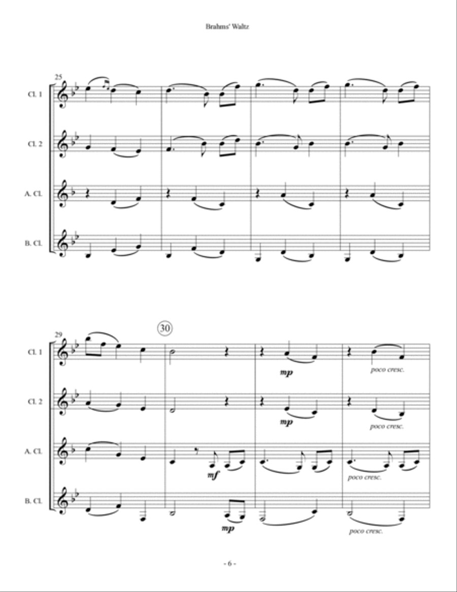 Brahms' Waltz - Clarinet Quartet Clarinet Quartet scores gallery preview page 6