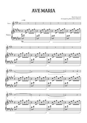 Bach / Gounod Ave Maria in E major • tenor sheet music with piano accompaniment