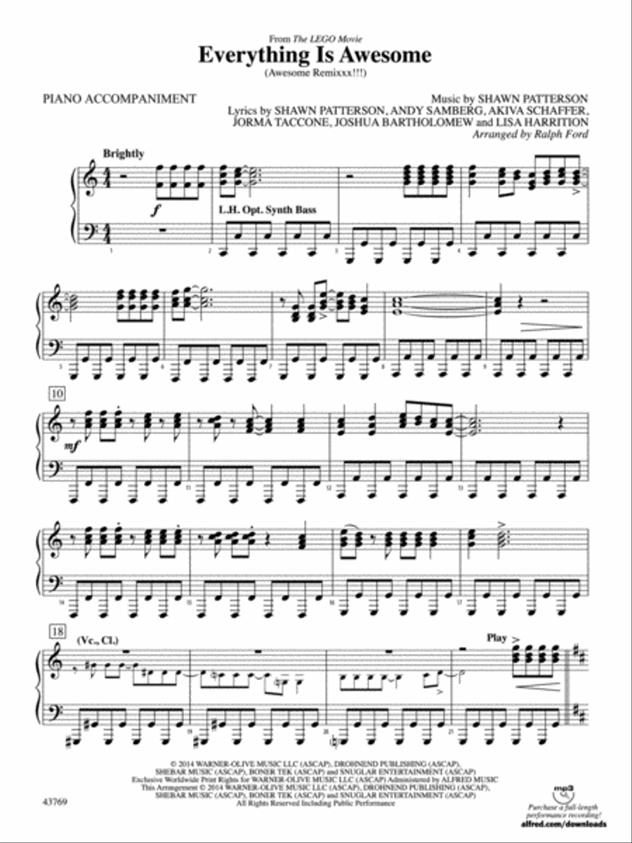 Everything Is Awesome (from The LEGO Movie): Piano Accompaniment Orchestra scores gallery preview page 1