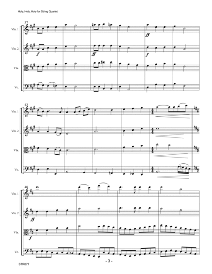 HOLY, HOLY, HOLY - STRING QUARTET (or 3 Violins & Cello) - unaccompanied String Quartet scores gallery preview page 3