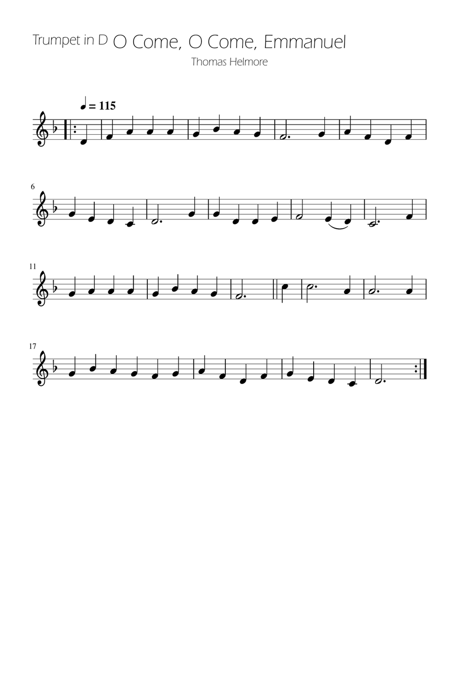 O Come, O Come, Emmanuel - Trumpet in D Solo Trumpet Solo scores gallery preview page 1