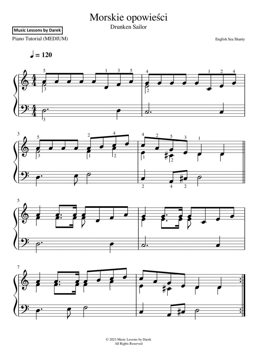 Morskie opowieści / Drunken Sailor (English Sea Shanty) [MEDIUM PIANO] Piano Solo scores gallery preview page 1