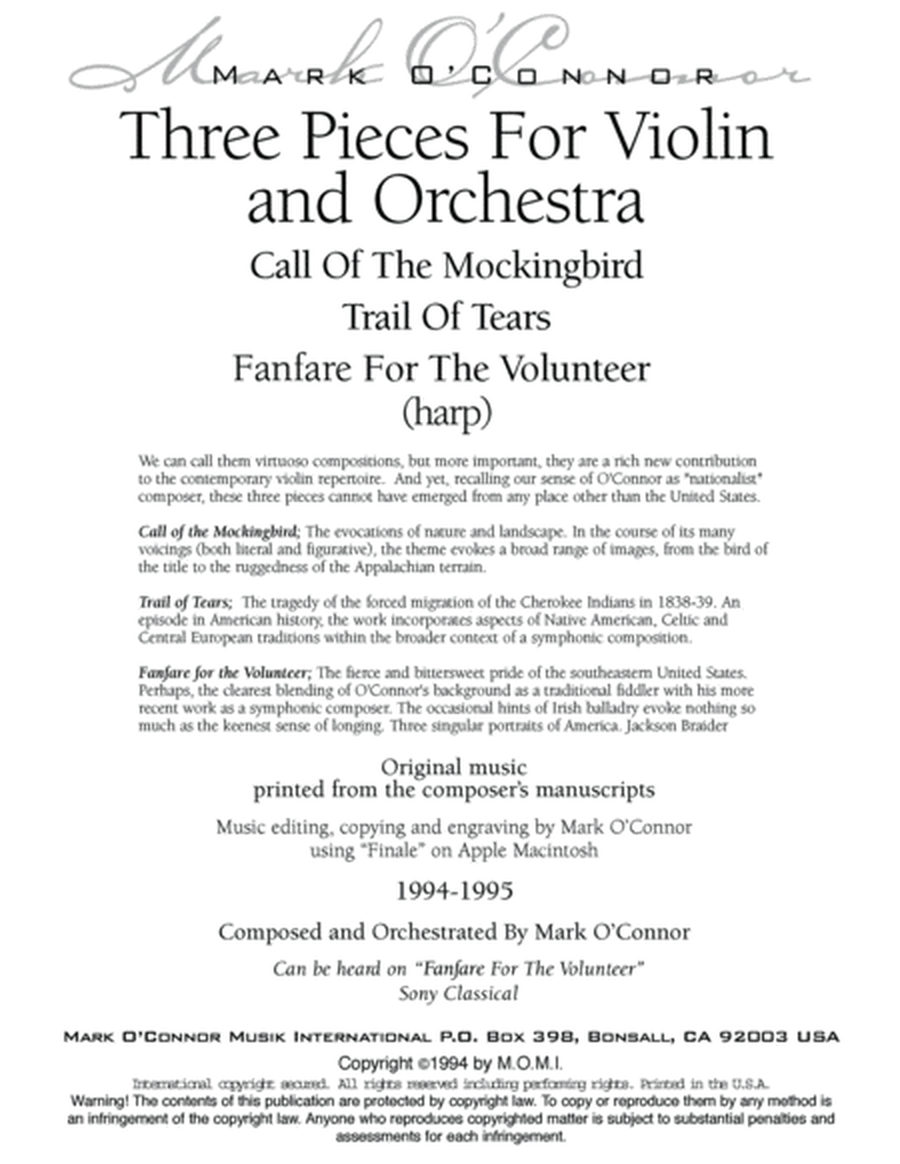 Three Pieces For Violin and Orchestra "Violin Concerto No. 2" (string parts – violin and symphony image number null