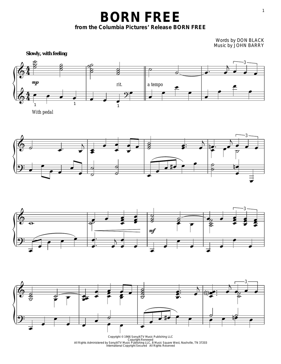 Born Free Piano Solo scores gallery preview page 1