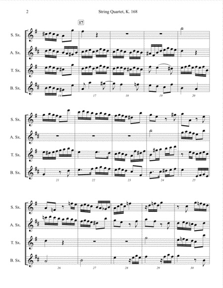 Mozart String Quartet, K. 168, IV. Fugue-Saxophone Quartet image number null