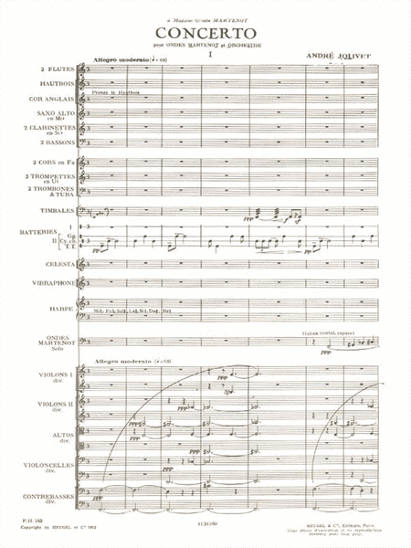 Jolivet Concerto Ondes Martenot Ph163 Orchestra Score