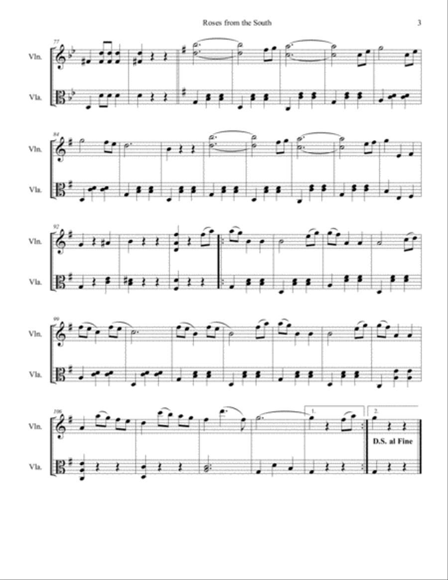 Johann Strauss II - Roses from the South Waltz for string duo String Duet scores gallery preview page 3