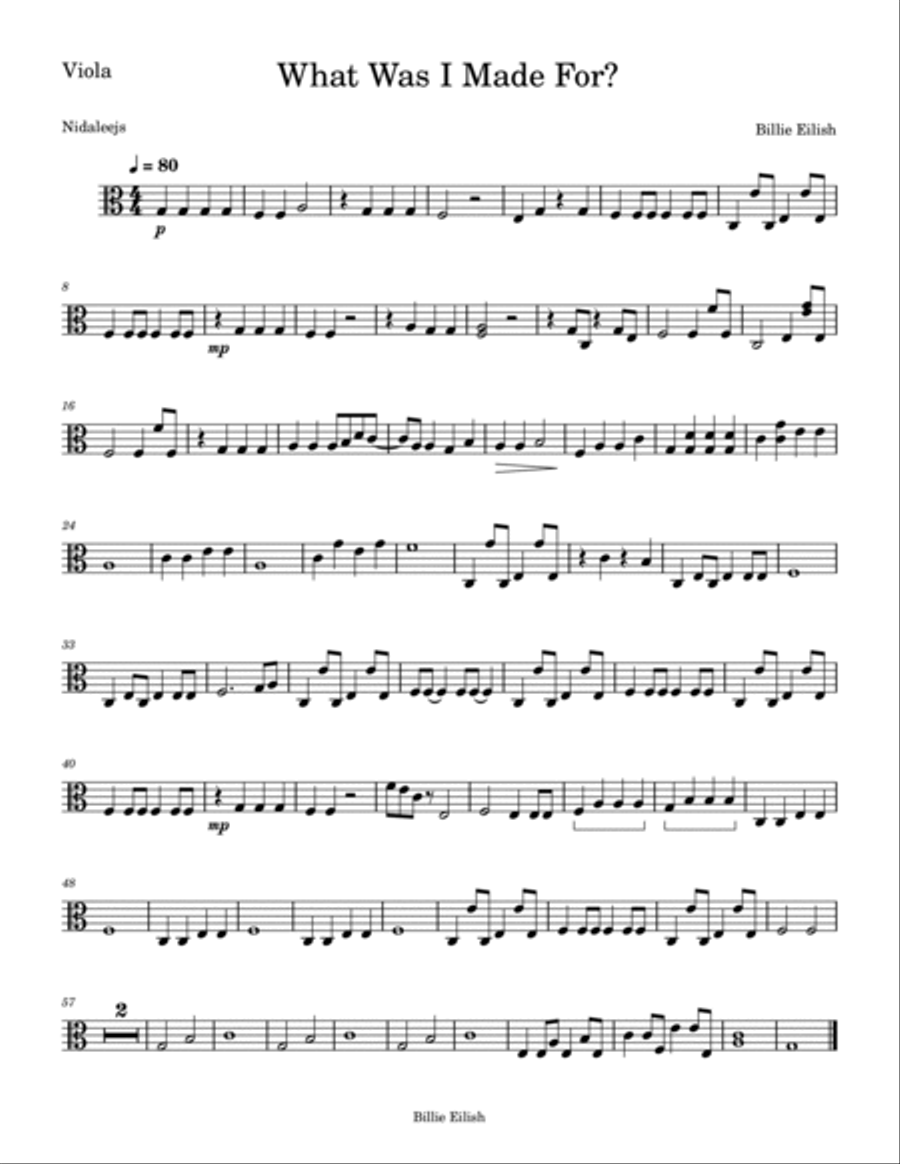 What Was I Made For? String Quartet scores gallery preview page 4