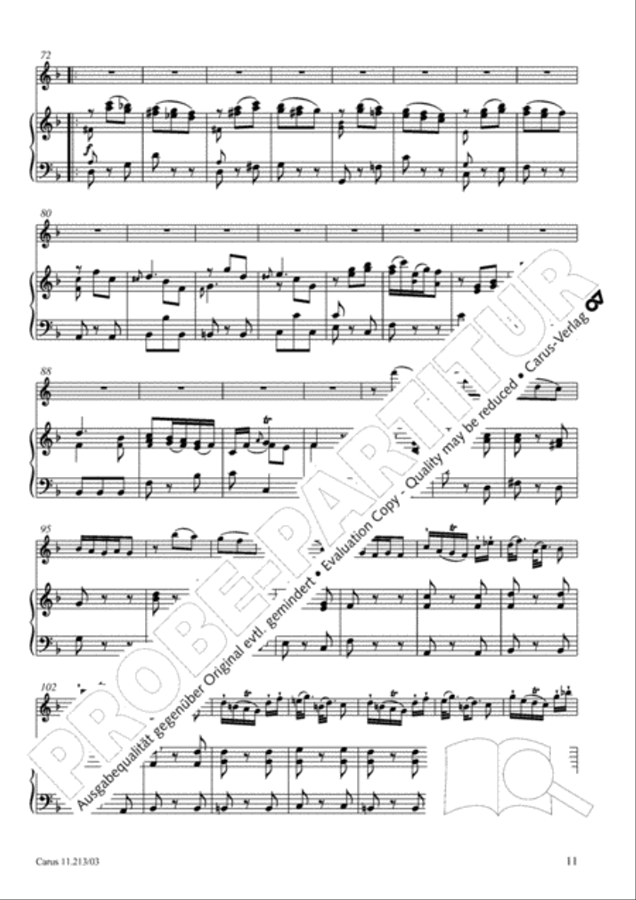 Concertino in F major for recorder and strings (Concertino in F fur Blockflote und Streicher) Recorder scores gallery preview page 12