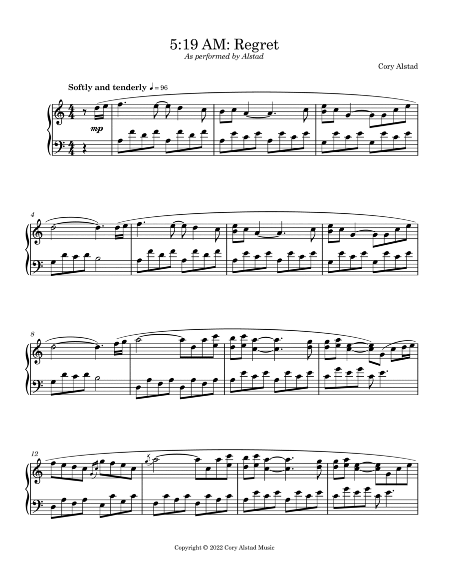 5:19 AM: Regret Piano Solo scores gallery preview page 1