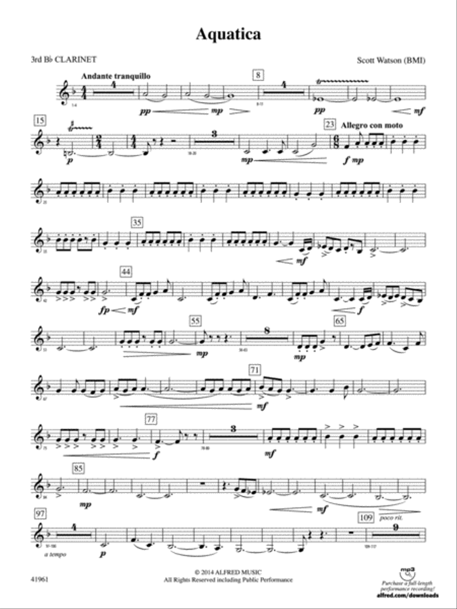 Aquatica: 3rd B-flat Clarinet Concert Band scores gallery preview page 1