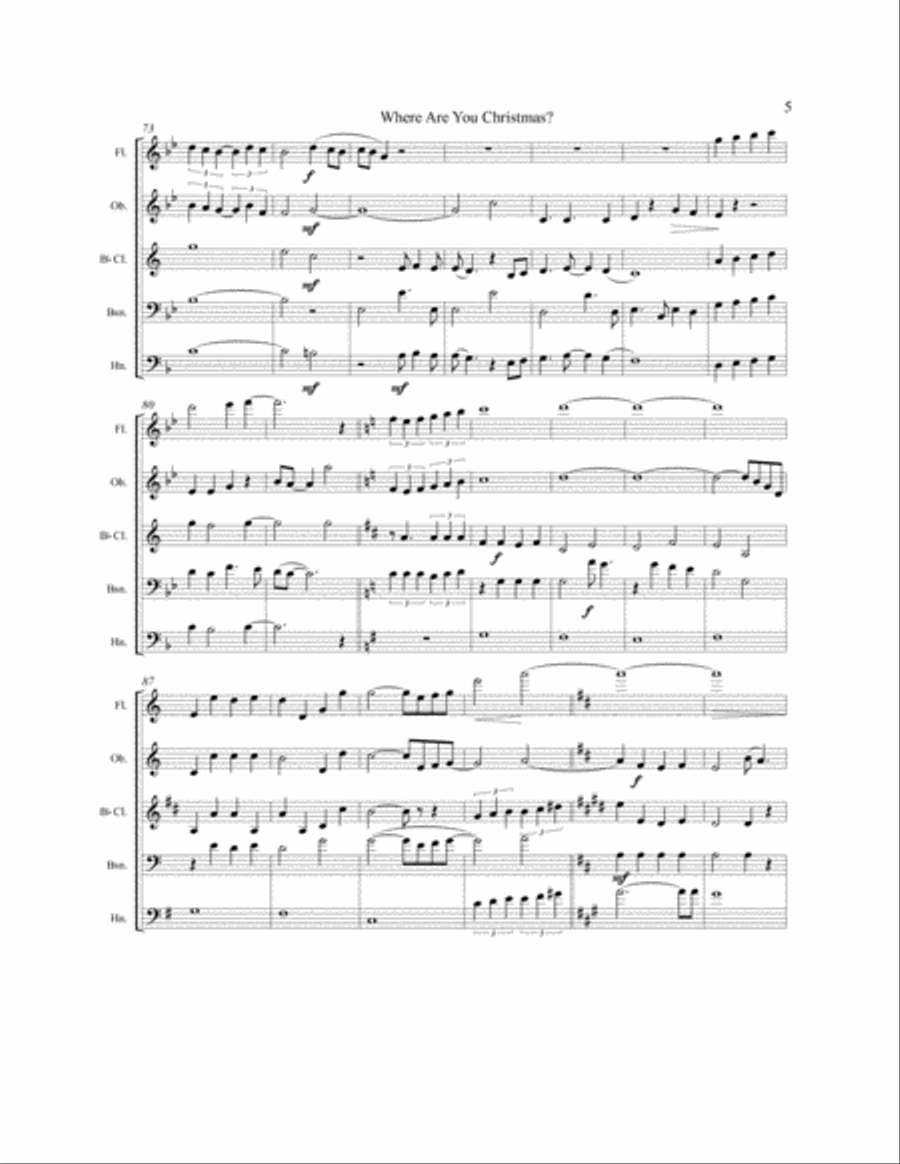 Where Are You Christmas? Woodwind Quintet scores gallery preview page 5