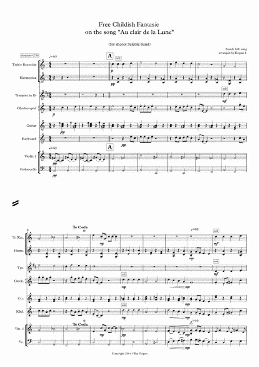 Childish fantasie on french popular song "Au clair de la lune"_score and parts image number null