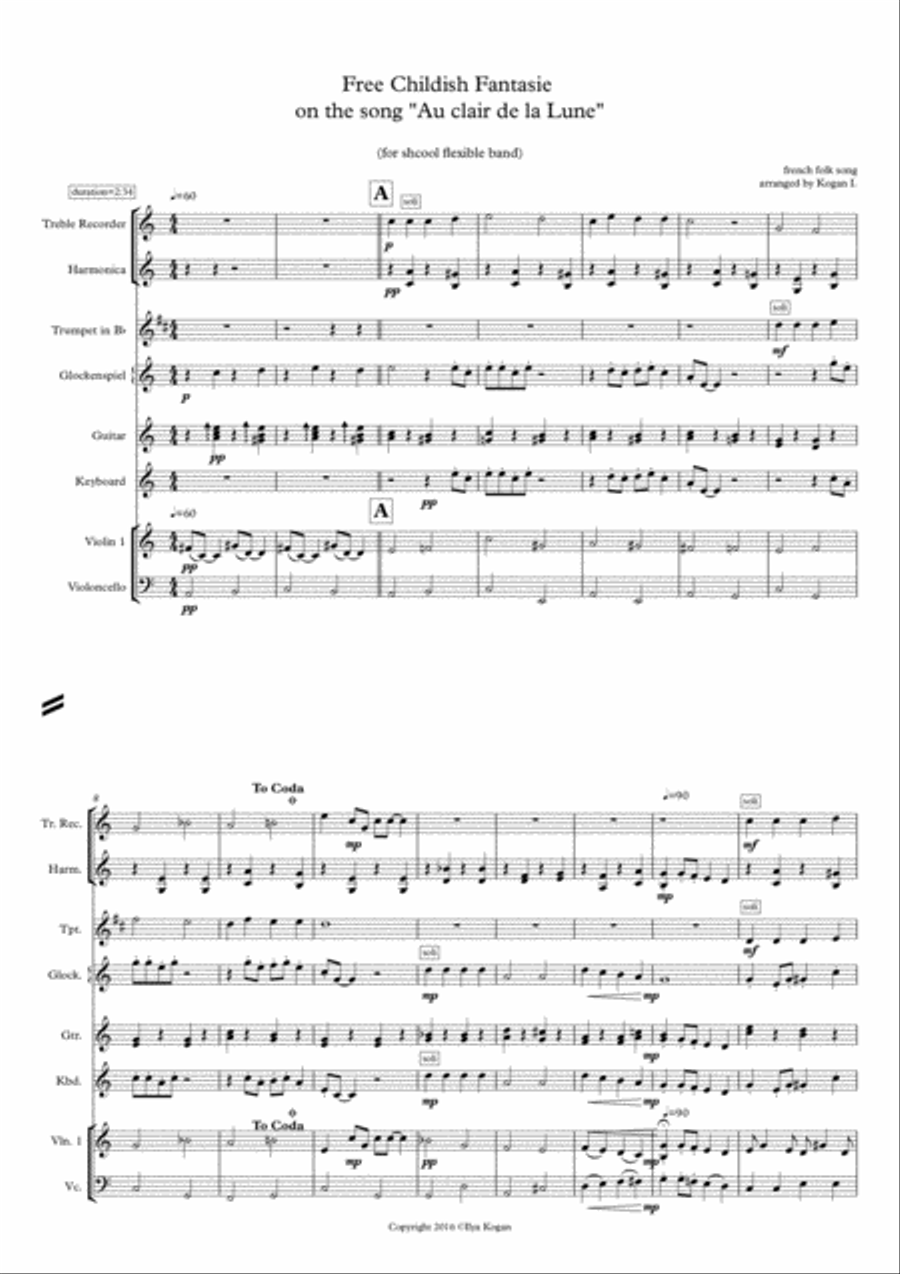 Childish fantasie on french popular song "Au clair de la lune"_score and parts image number null