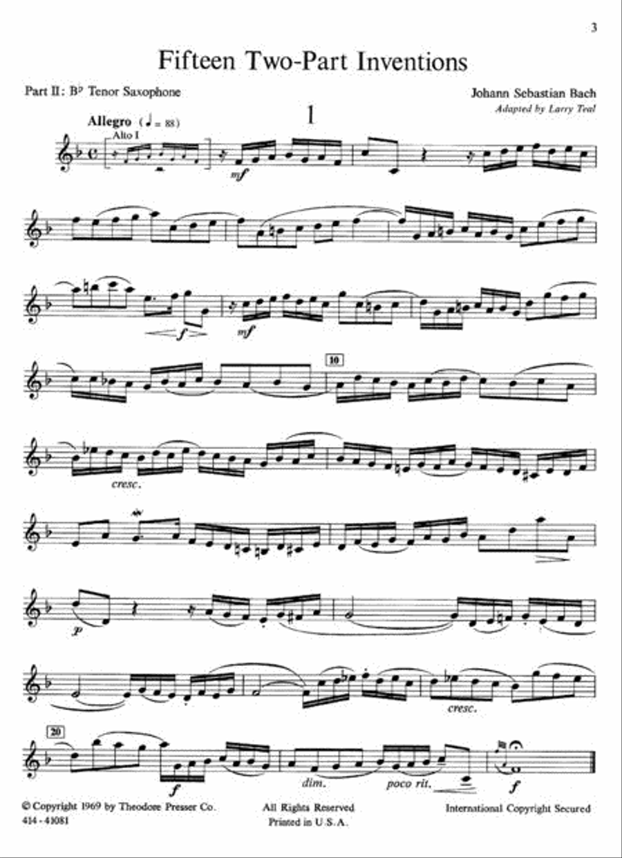 Fifteen Two-Part Inventions Woodwind Duet scores gallery preview page 3