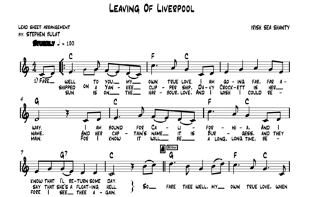 Leaving Of Liverpool (The Dubliners, The Pogues) - Lead sheet in original key of C