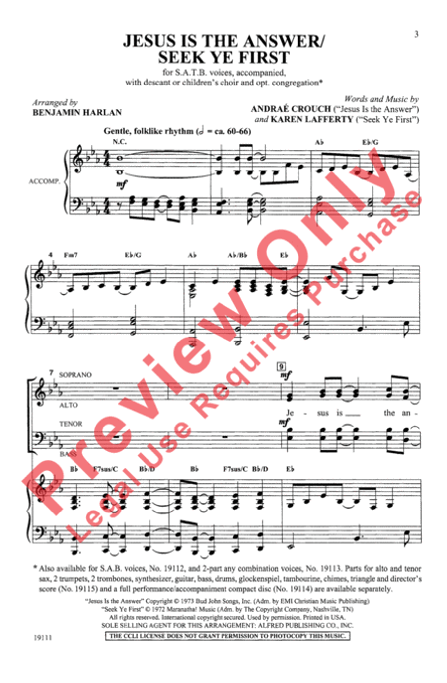 Jesus Is the Answer / Seek Ye First 4-Part scores gallery preview page 4