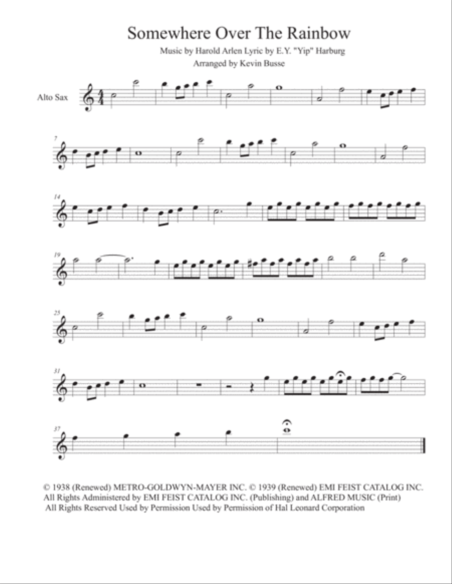Over The Rainbow (from The Wizard Of Oz) Alto Saxophone scores gallery preview page 1