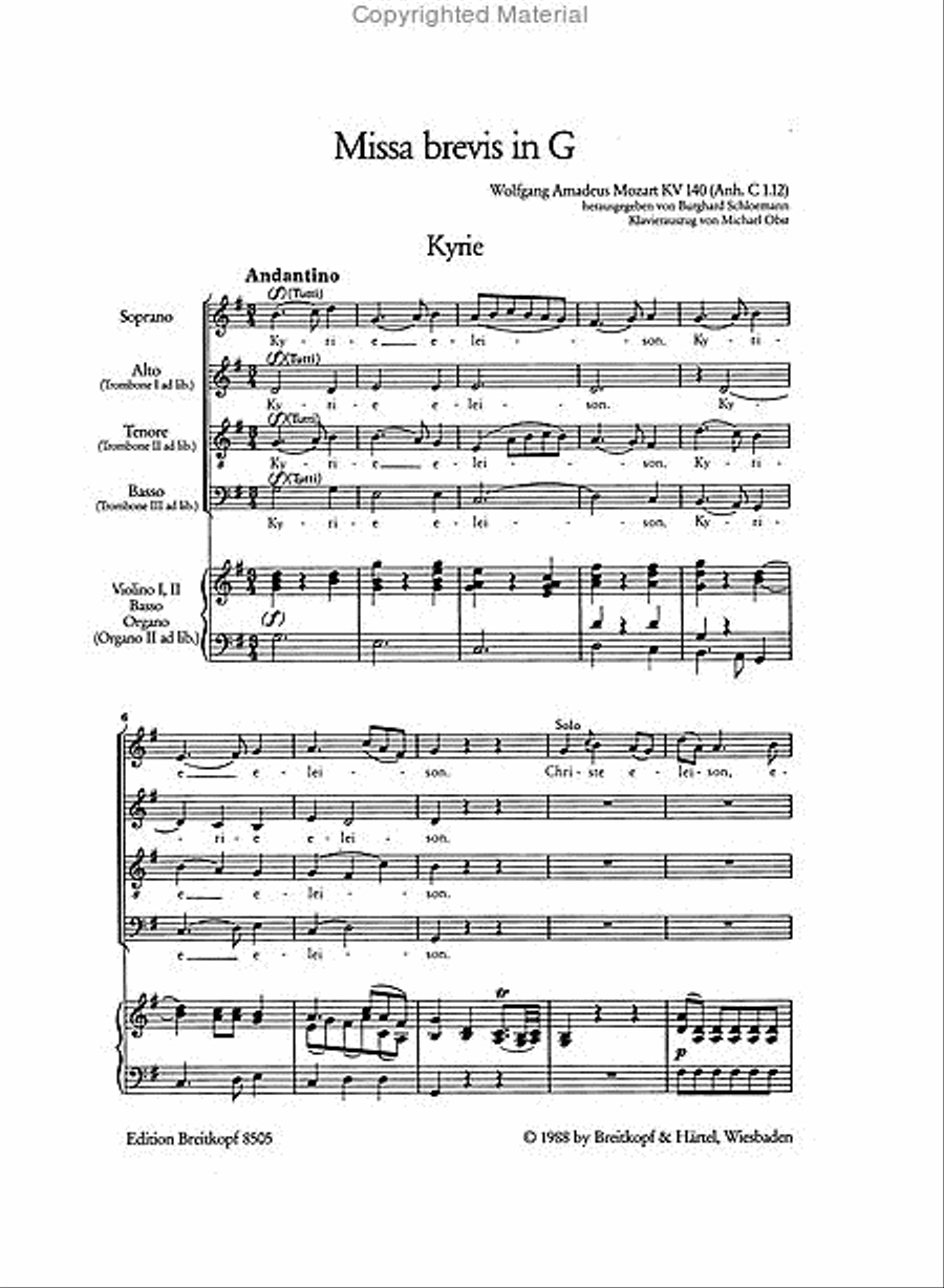 Missa brevis in G K. 140 (App. C 1.12) 4-Part scores gallery preview page 2