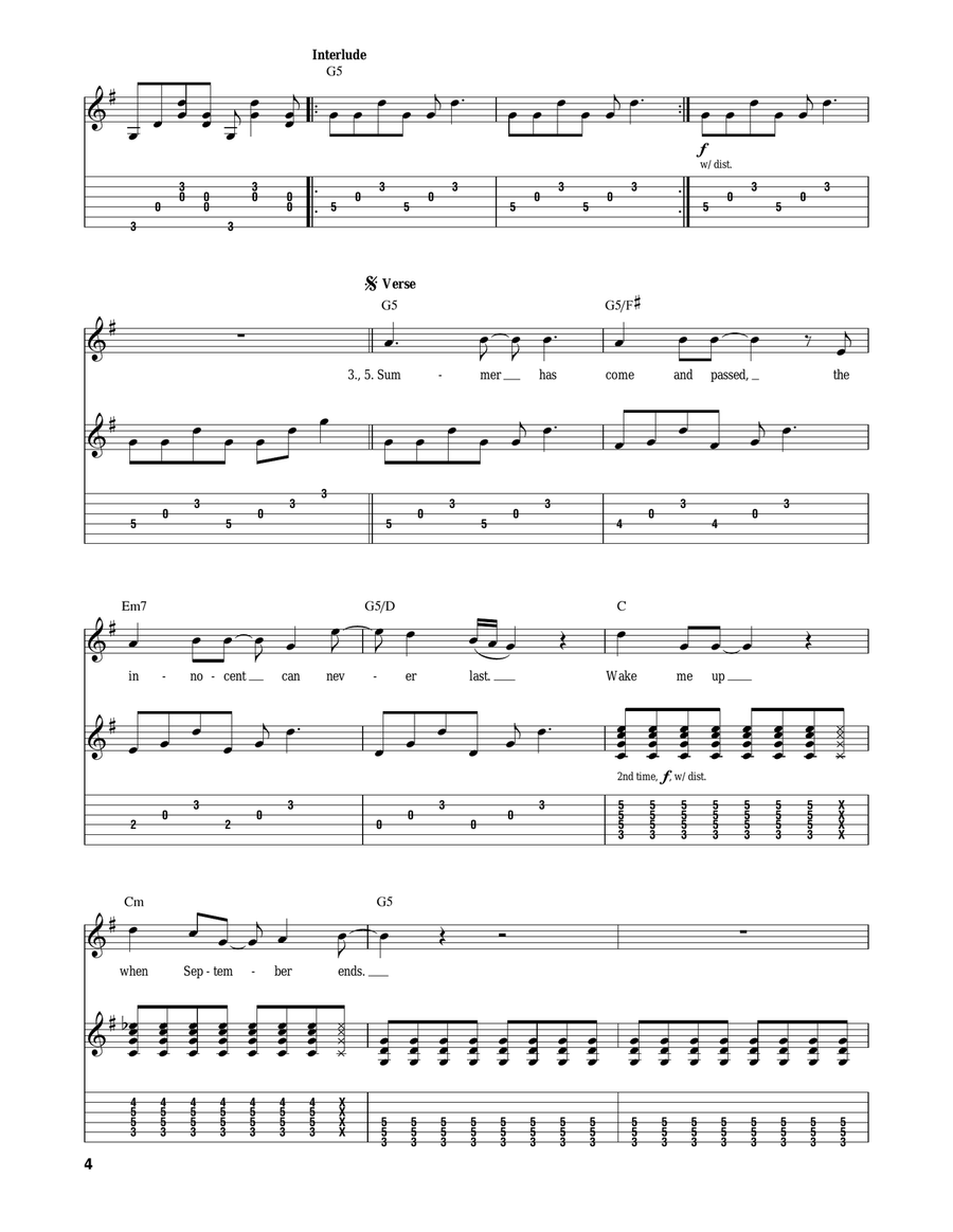 Wake Me Up When September Ends Acoustic Guitar scores gallery preview page 4