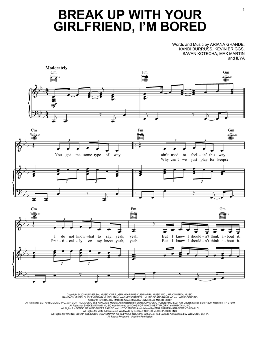 break up with your girlfriend, i'm bored Piano, Vocal, Guitar scores gallery preview page 1