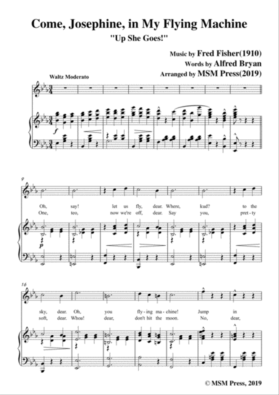 Fred Fisher-Come,Josephine,in My Flying Machine,in E flat Major,for Voice&Piano Voice scores gallery preview page 3