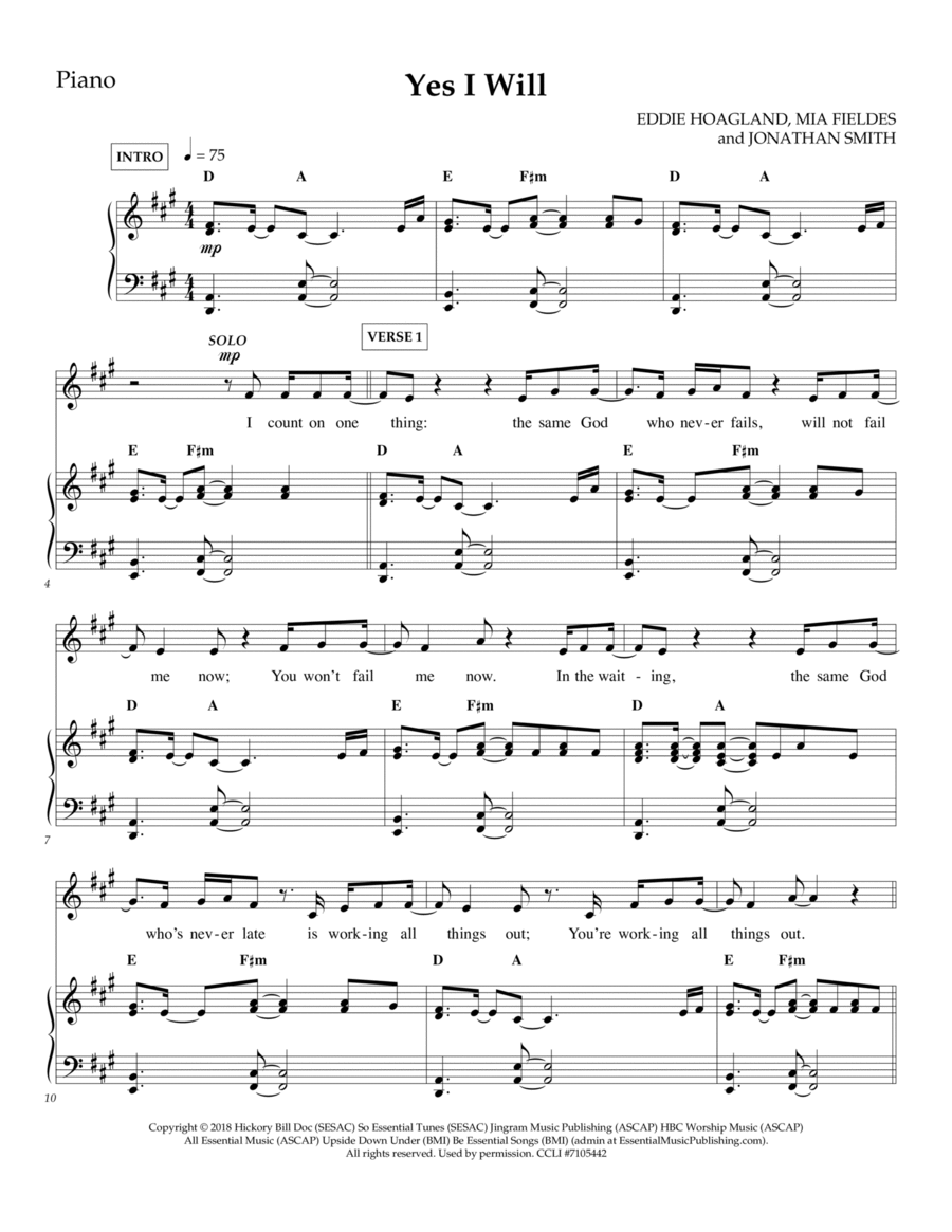 Yes I Will Yes I Will Piano, Vocal, Guitar scores gallery preview page 1