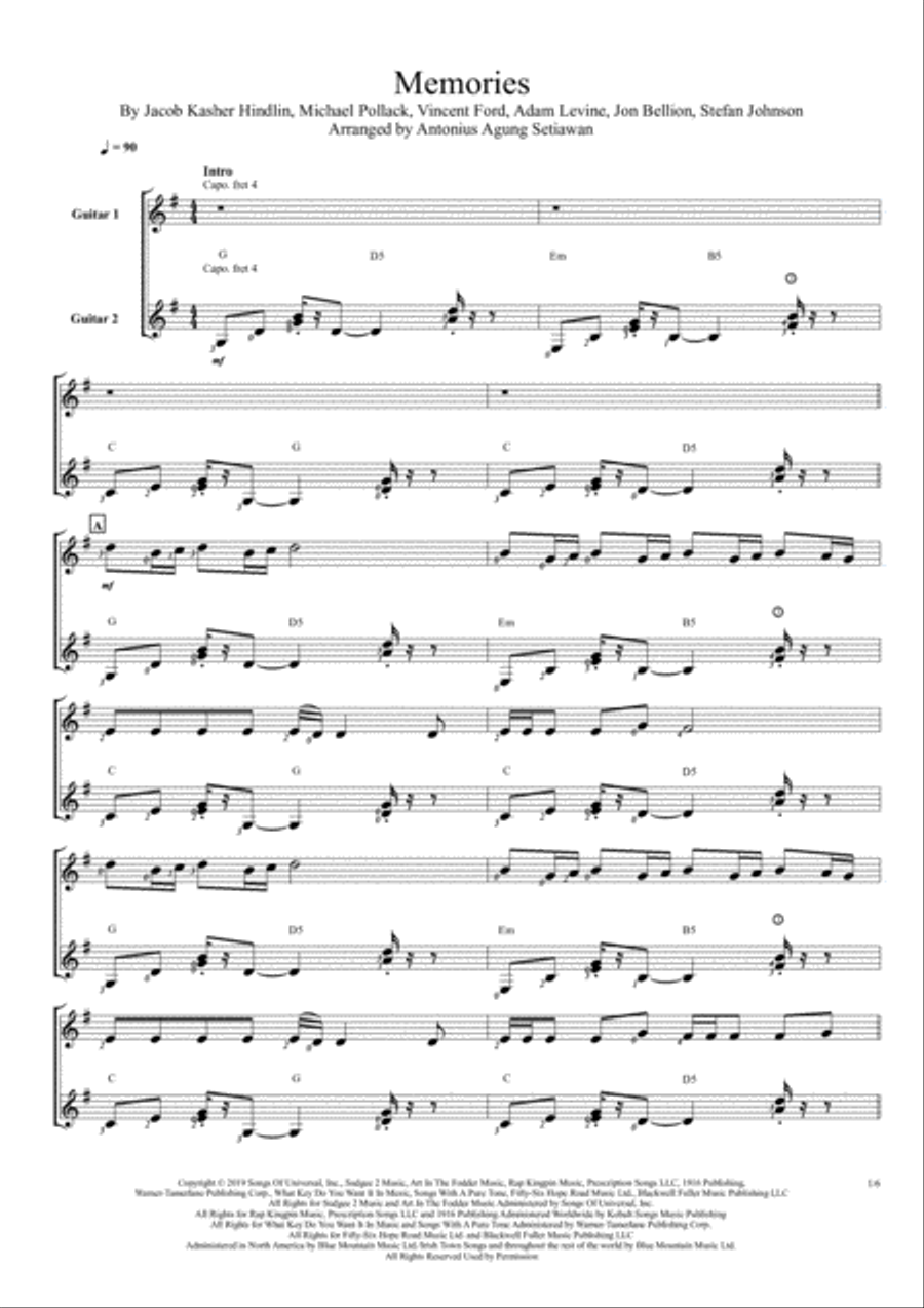 Memories Electric Guitar scores gallery preview page 1