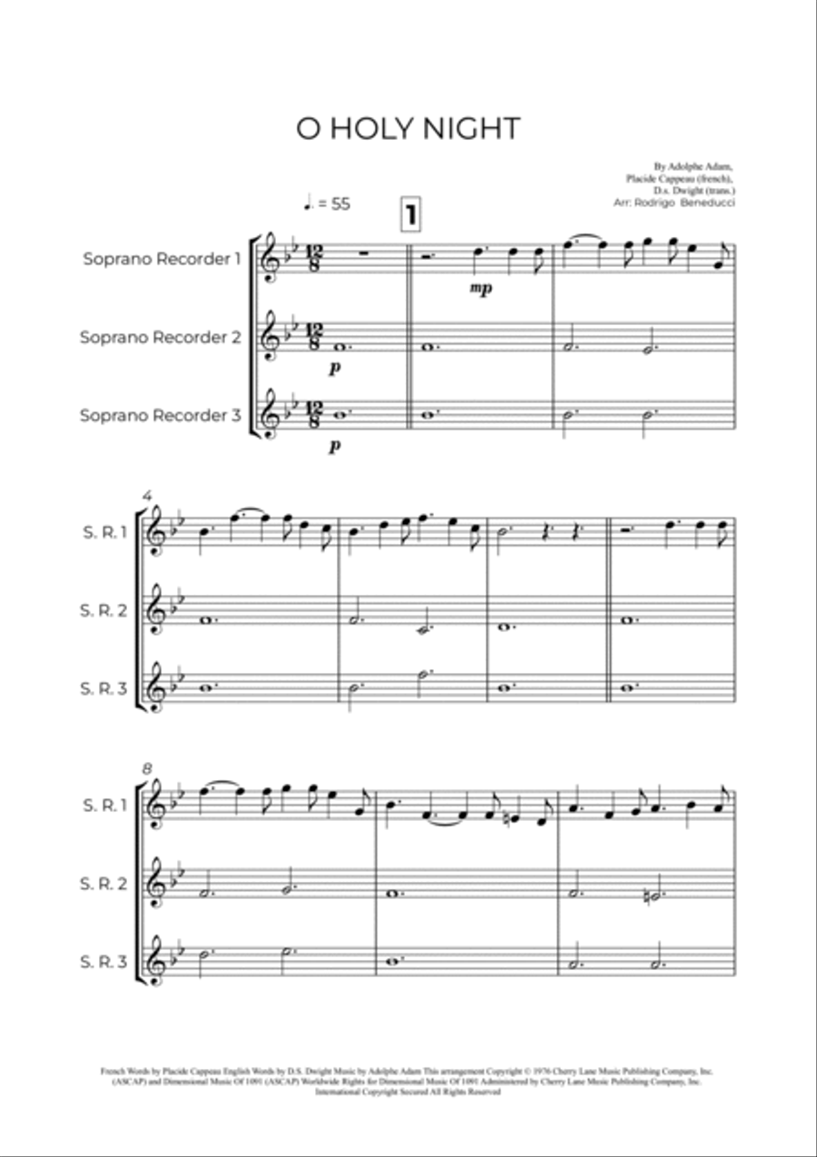 O Holy Night Soprano Recorder scores gallery preview page 2