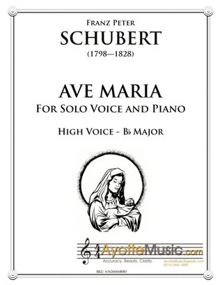 Schubert - Ave Maria for High Voice in B-flat