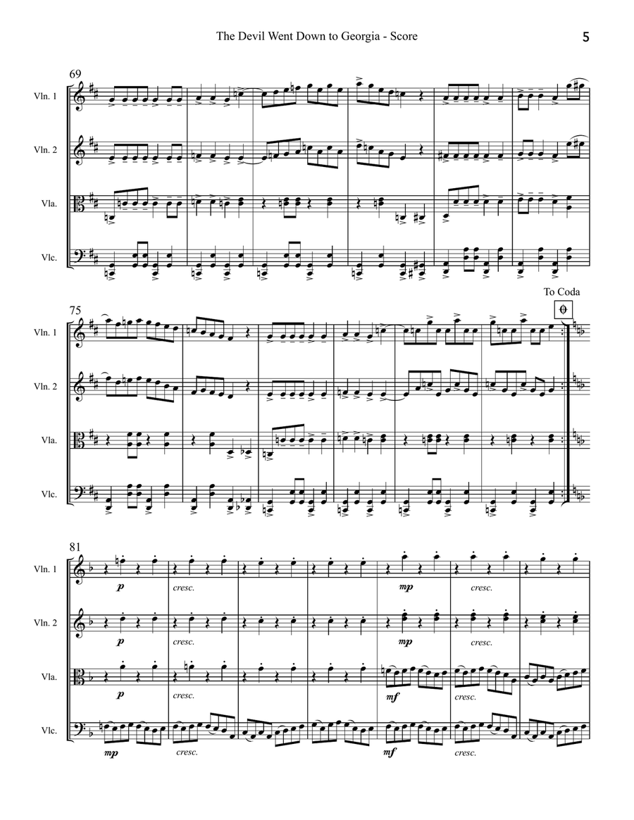 The Devil Went Down To Georgia String Quartet scores gallery preview page 5