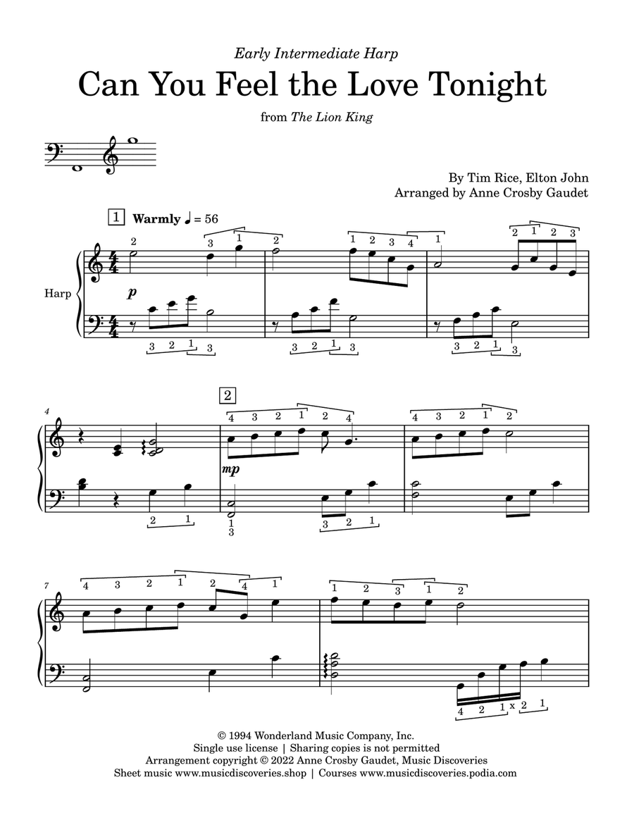 Can You Feel The Love Tonight Harp scores gallery preview page 2