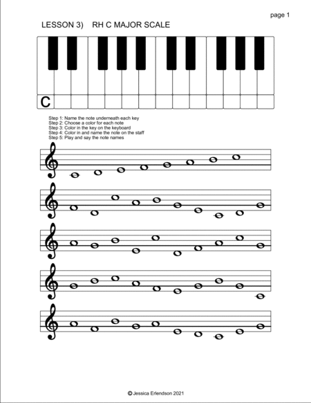 Music Theory Colouring Booklet lesson 3 - C maj scale