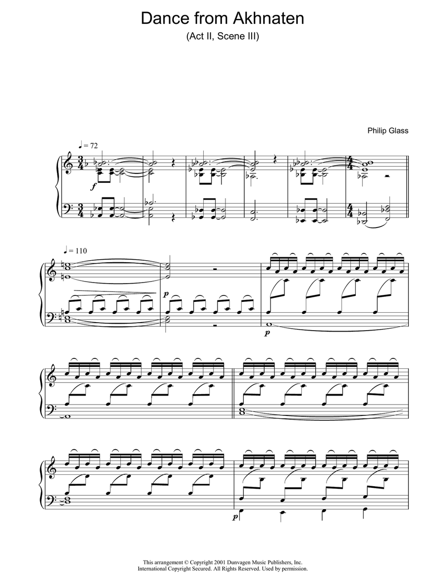 Dance from Akhnaten, Act 2 Scene 3 Piano Solo scores gallery preview page 1