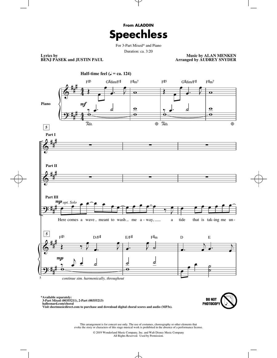 Speechless (from Disney's Aladdin) (arr. Audrey Snyder) 3-Part scores gallery preview page 1