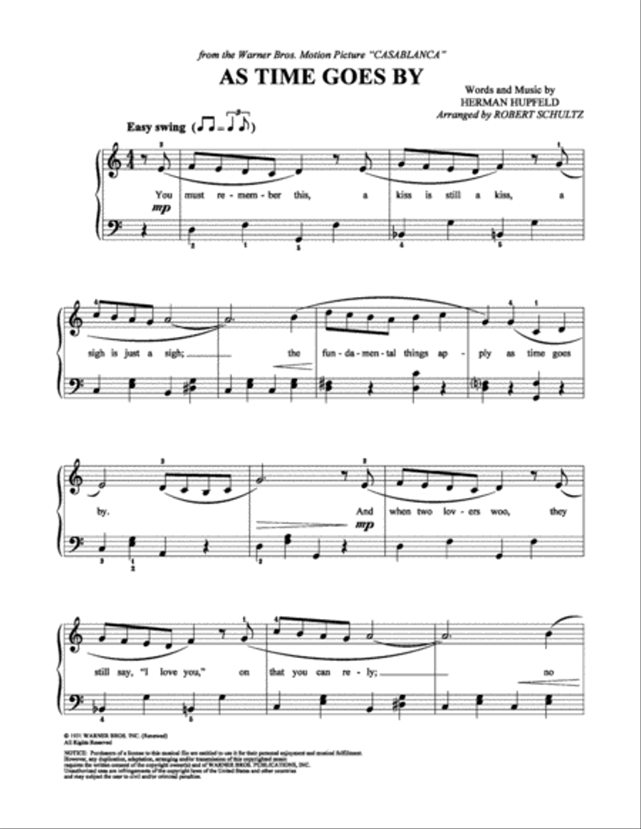 As Time Goes by Easy Piano scores gallery preview page 1