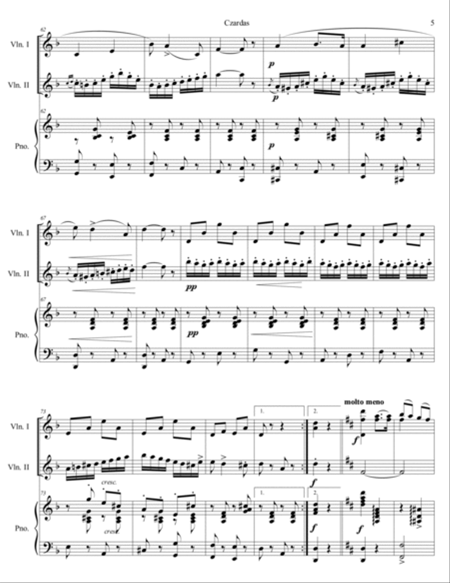 Vittorio Monti - Czardas arr. for 2 violins and piano (score and parts) Piano Trio scores gallery preview page 5