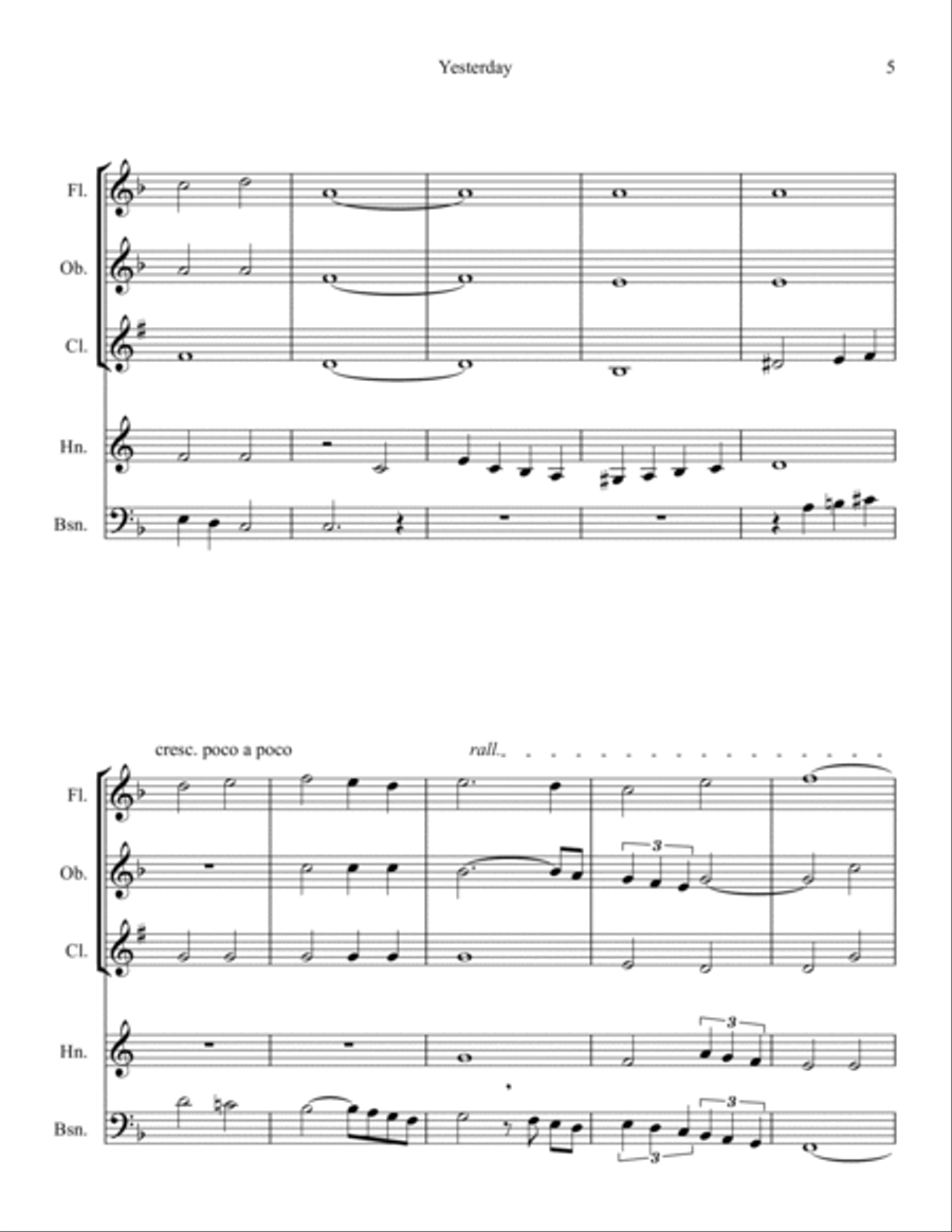 Yesterday Woodwind Quintet scores gallery preview page 5