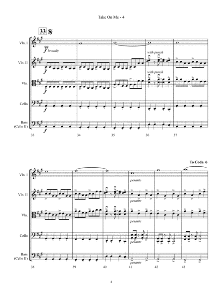Take On Me String Quartet scores gallery preview page 4