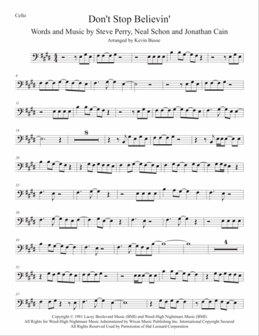 Don't Stop Believin' Cello Solo scores gallery preview page 1