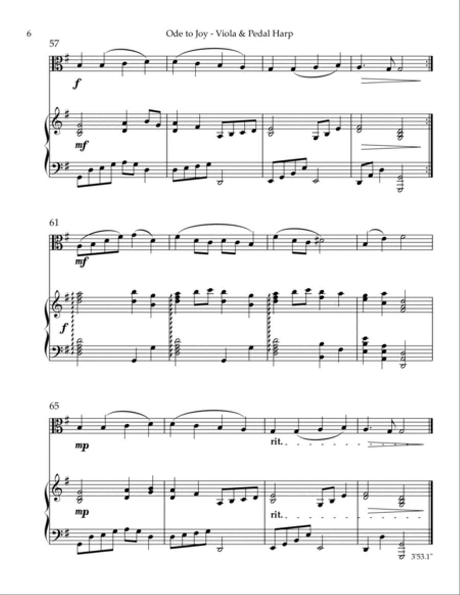 Ode to Joy, Duet for Viola & Pedal Harp String Duet scores gallery preview page 6