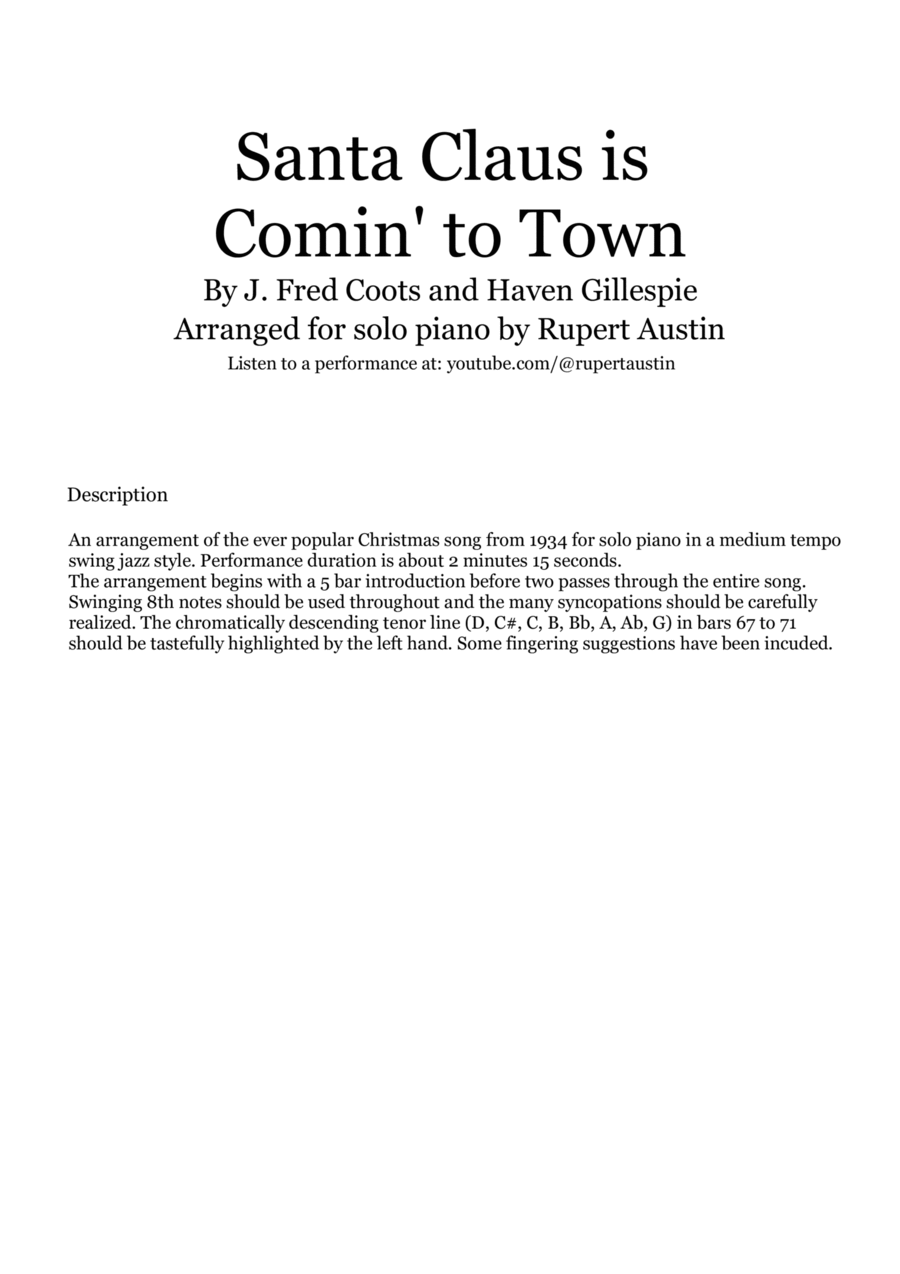 Santa Claus Is Comin' To Town Piano Solo scores gallery preview page 1
